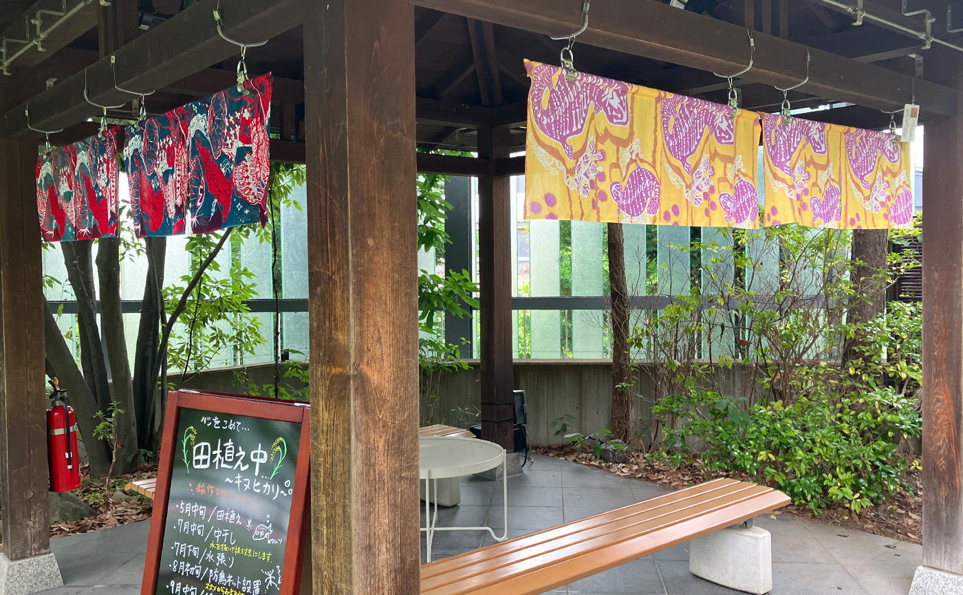 京都水族館で開催された「ゆれる海の染色のれん」イベントで展示されているのれん
